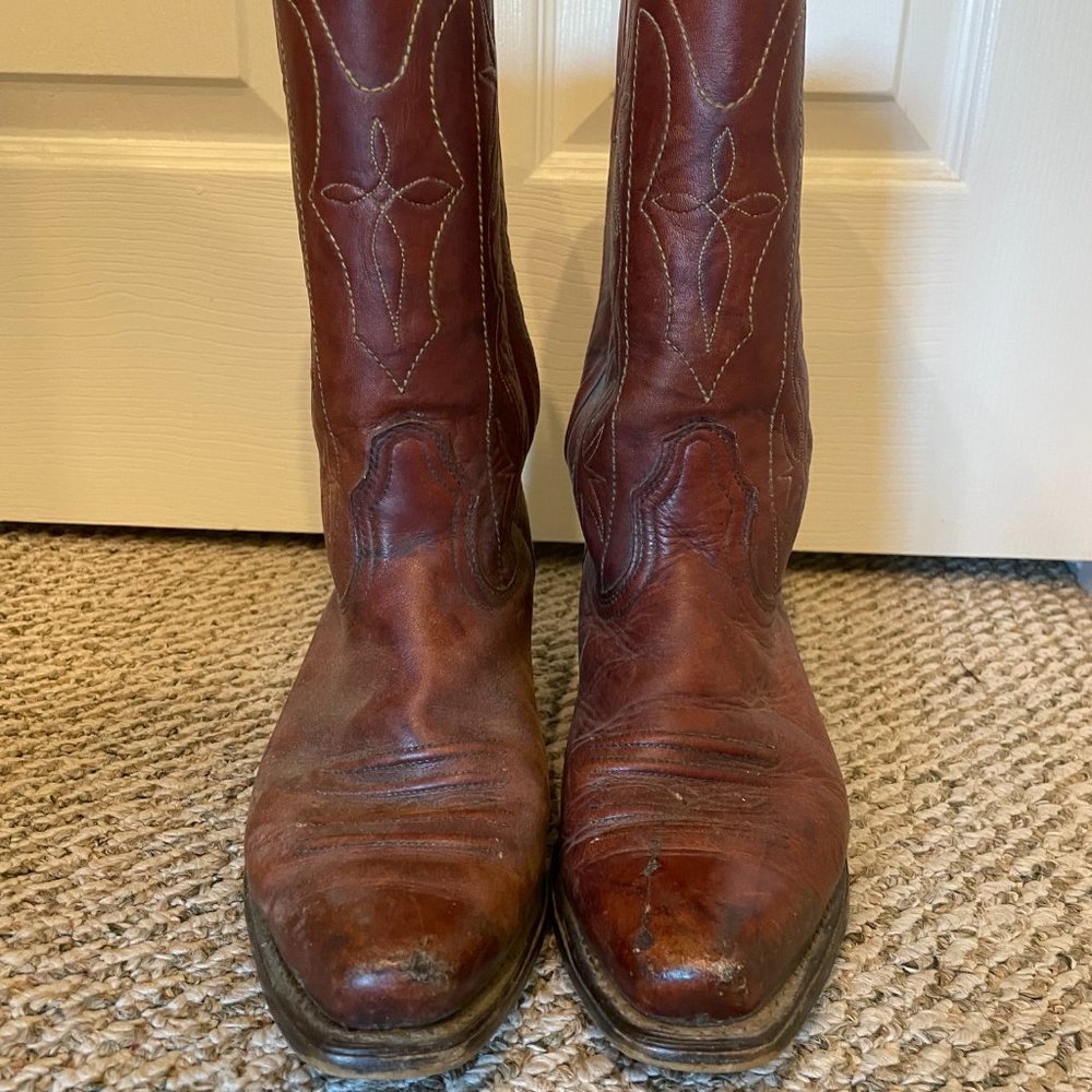 Vintage Acme Cowboy Boots Red Brown Cowgirl Western Point 8.5 Oxblood Leather - Picture 2 of 7